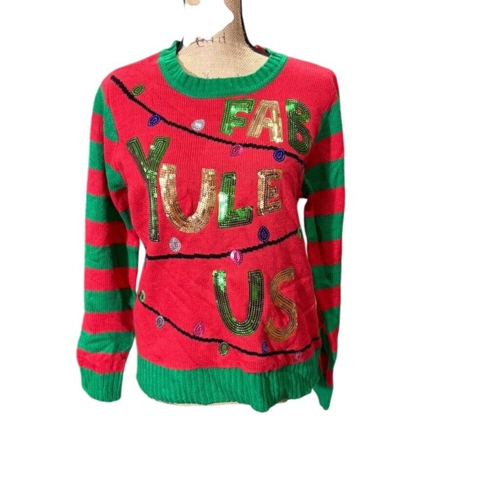 Kristin Nicole Ugly Christmas Sweater Womens L Multicolor Sequin Pullover